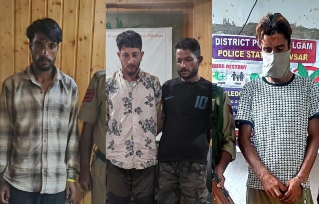 Police arrest 4 drug peddlers in Anantnag and Kulgam; contraband recovered