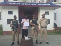 Shopian Police nabs drug peddler with 122 gms cannabis
