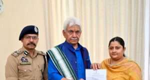 LG Manoj Sinha hands over appointment letter to wife of deceased PSI Sachin Verma