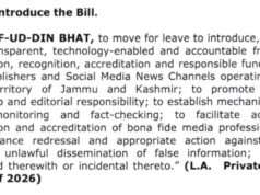 NC MLA Saif-ud-Din Bhat to move Bill for regulation, accreditation of Digital News Publishers in J&K