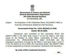 Chandraker Bharti re-designated Financial Commissioner in J&K