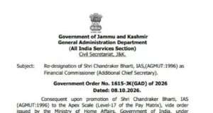 Chandraker Bharti re-designated Financial Commissioner in J&K